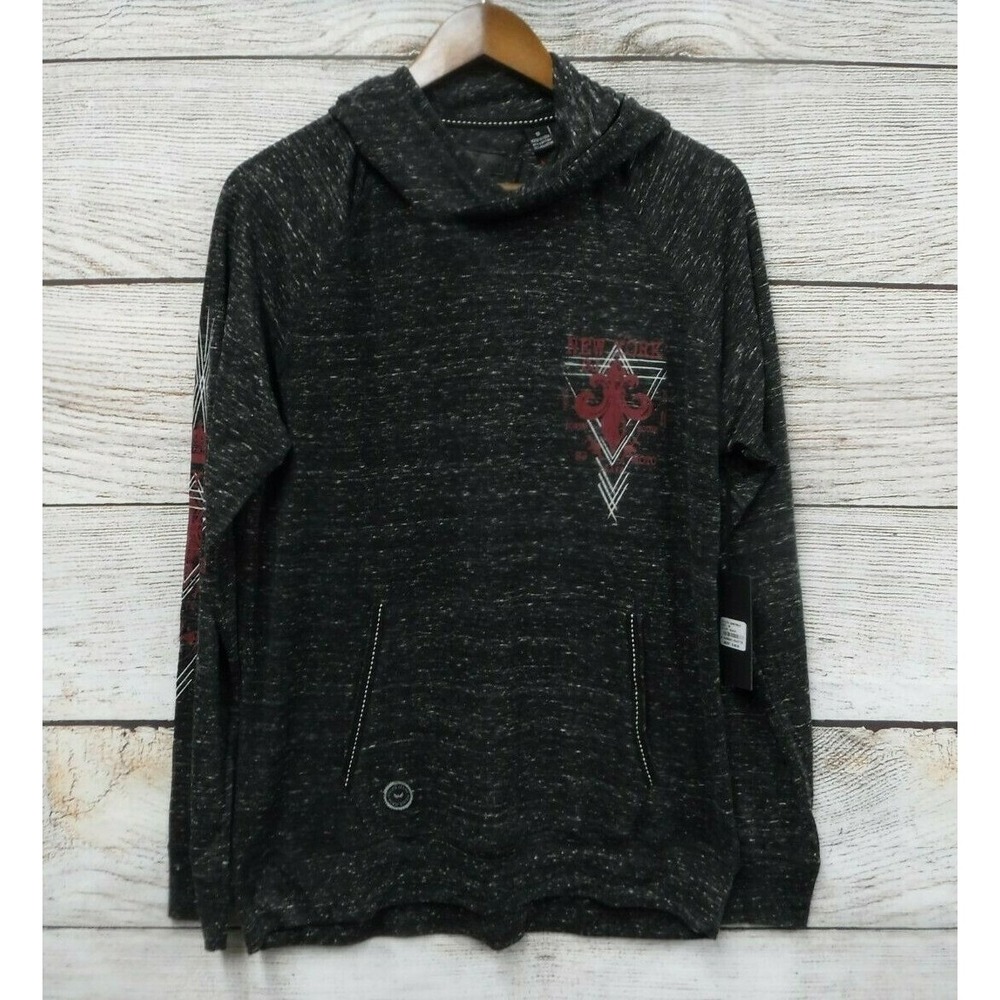 Steve's Jeans Shirt Mens Size Medium Black Thermal Knit Sleeve Hooded Shirt New